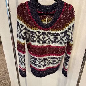 Free People Silver Reed Fair Isle Chunky Knit Sweater Size S